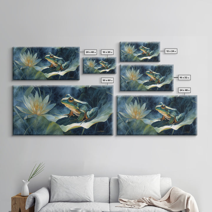 Frog on a Lotus Leaf Canvas Print, Animal Art, Digital Art, Living Room Decor, Oil Painting, Creature, Farmhouse Decor, ANI-2x1-64