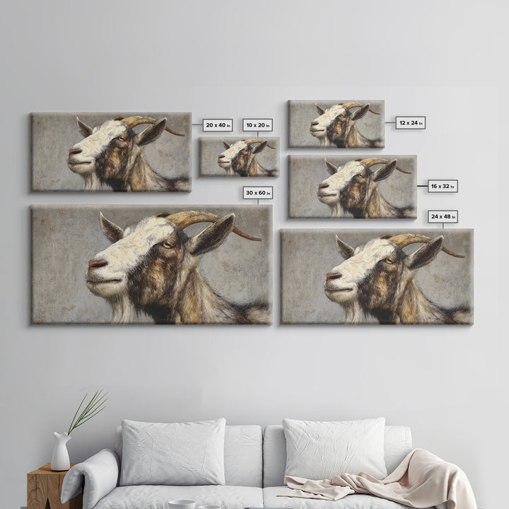Goat Portrait with Rustic Folk Art Personality Framed Canvas Print, Animal Art, Digital Prints, Living Room Decor, Creature, ANI-2x1-65