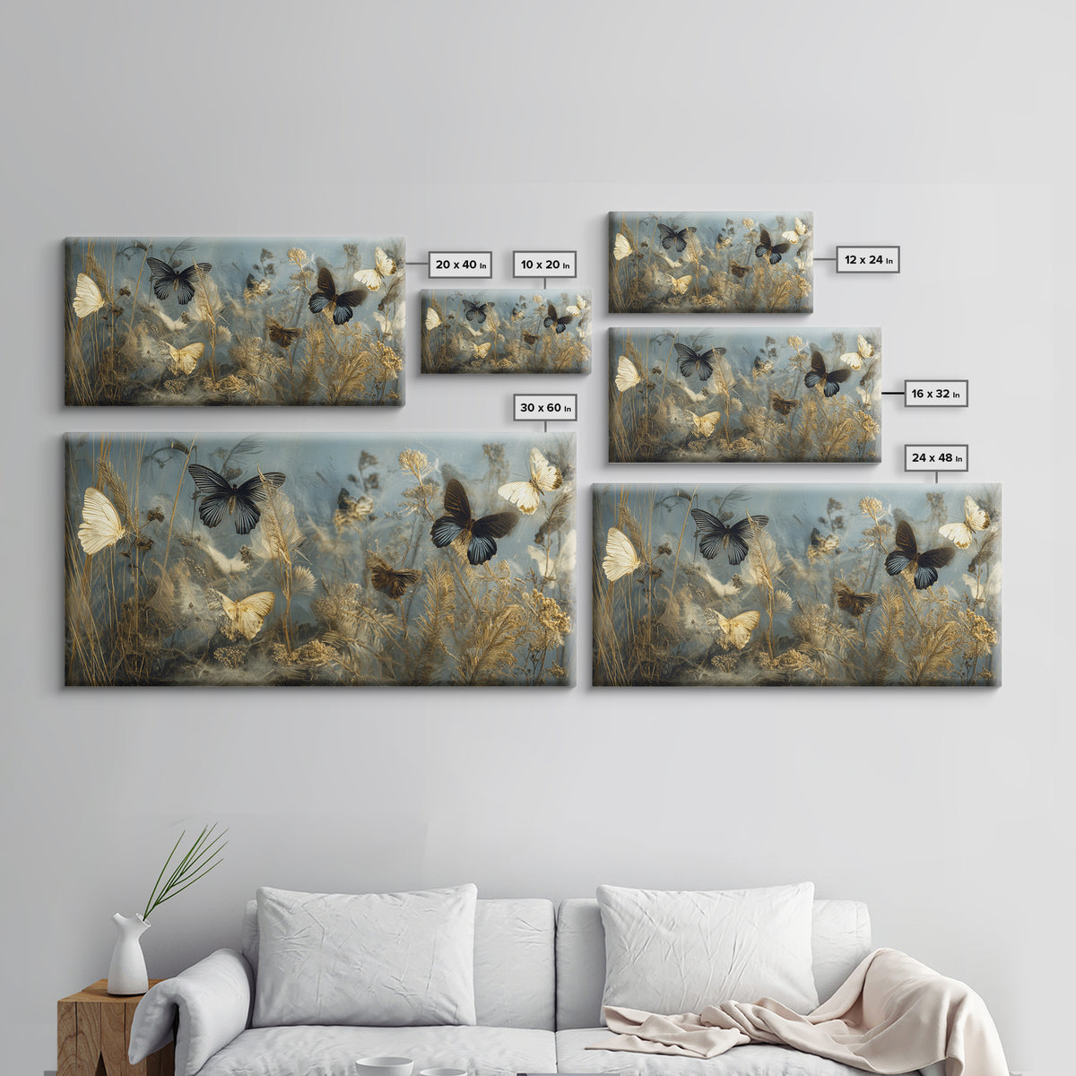 Butterfly Specimen Composition Framed Canvas Print, Animal Art, Trendy Wall Art, Living Room Decor, Fine Art, Creature, ANI-2x1-67