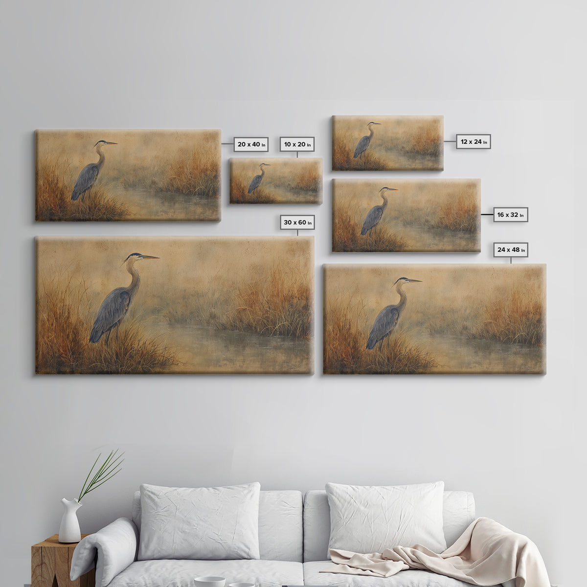 Blue Heron Standing Framed Canvas Print, Animal Art, Art, Living Room Decor, Fine Art, Creature, Original Art, Nursery Wall Art, ANI-2x1-7