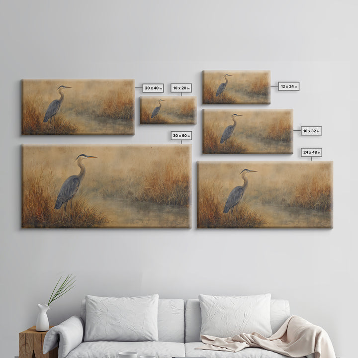 Blue Heron Standing Framed Canvas Print, Animal Art, Art, Living Room Decor, Fine Art, Creature, Original Art, Nursery Wall Art, ANI-2x1-7