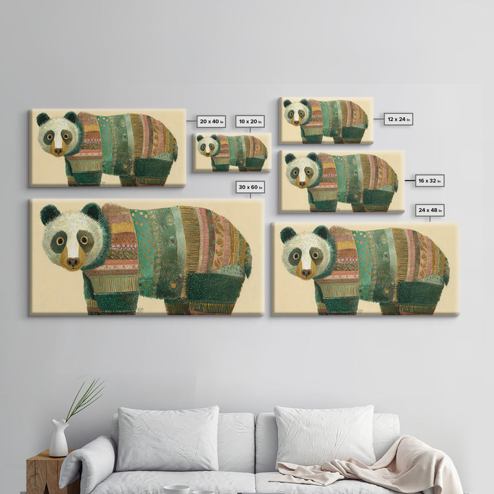Whimsical Bear in a Patterned Sweater with Canvas Print, Animal Art, Wall Decor, Living Room Decor, Fine Art, Creature, ANI-2x1-70