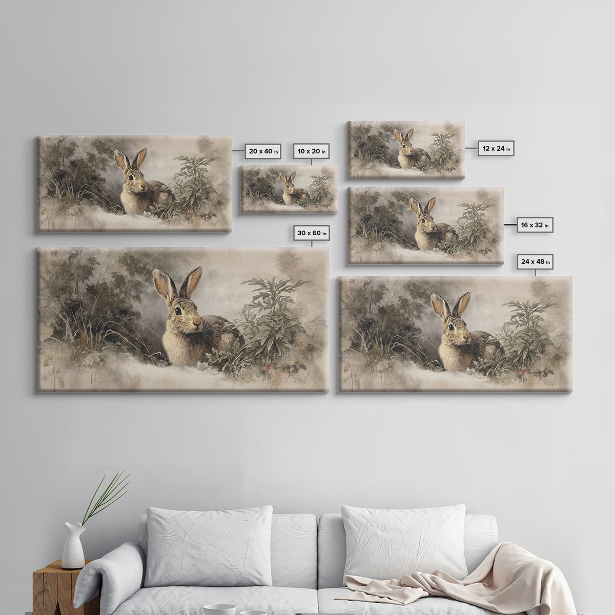 Curious Rabbit in a Soft Watercolor Meadow Canvas Print, Animal Art, Digital Art, Living Room Decor, Fine Art, Creature, ANI-2x1-73
