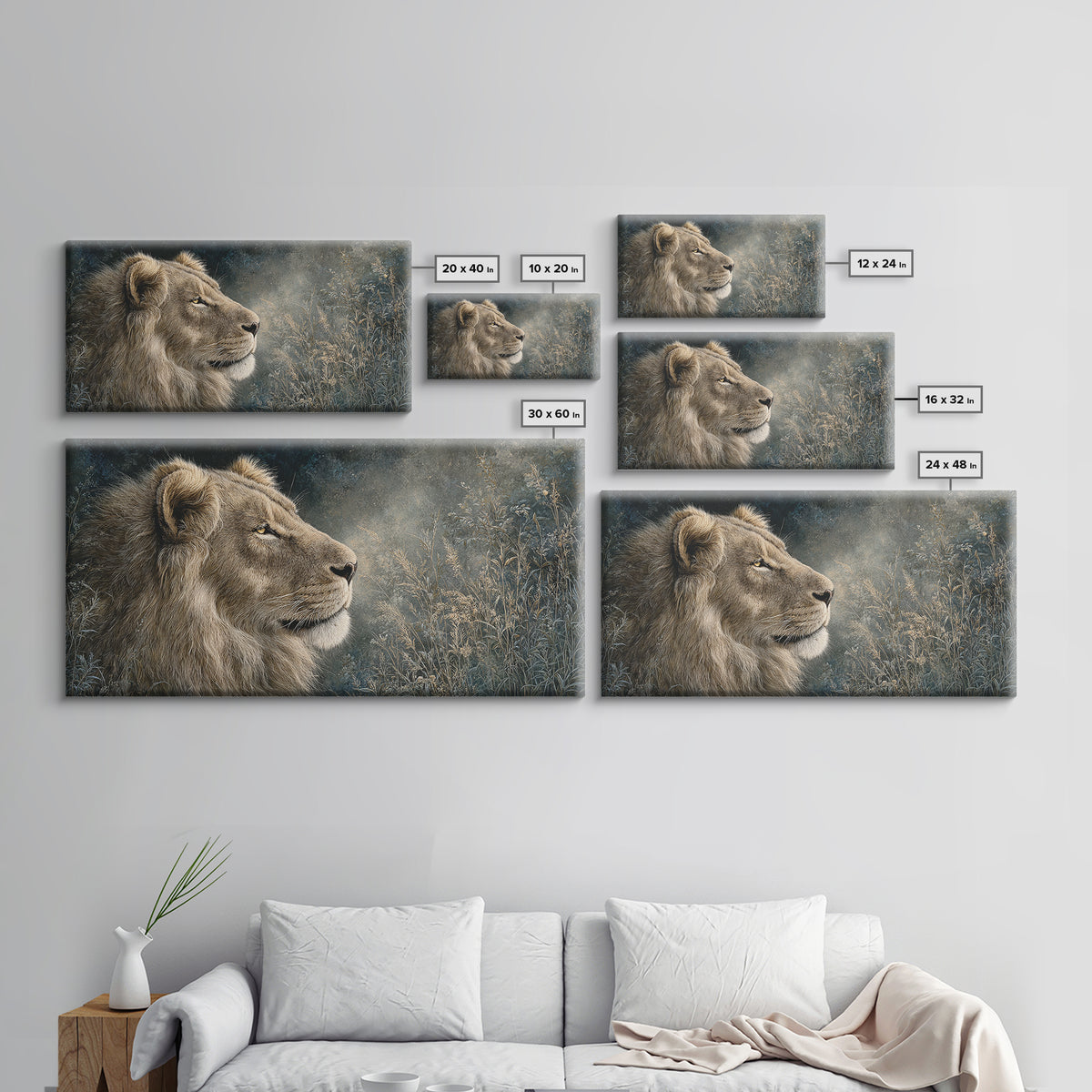 Regal Lion Profile Canvas Print, Animal Art, Printable, Living Room Decor, Oil Painting, Creature, Nursery, Boho Wall Art, ANI-2x1-77