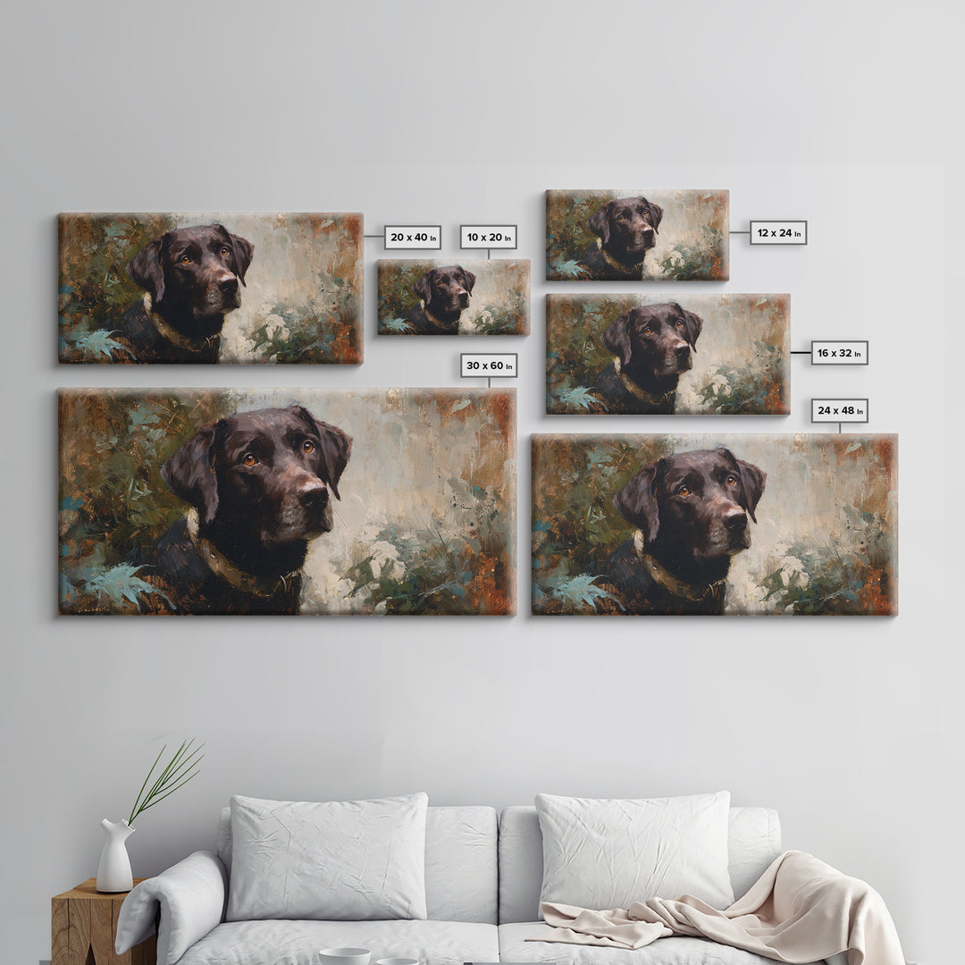 Dog Portrait with Painterly Collar and Loyal Framed Canvas Print, Animal Art, Printable Wall Art, Living Room Decor, Creature, ANI-2x1-81