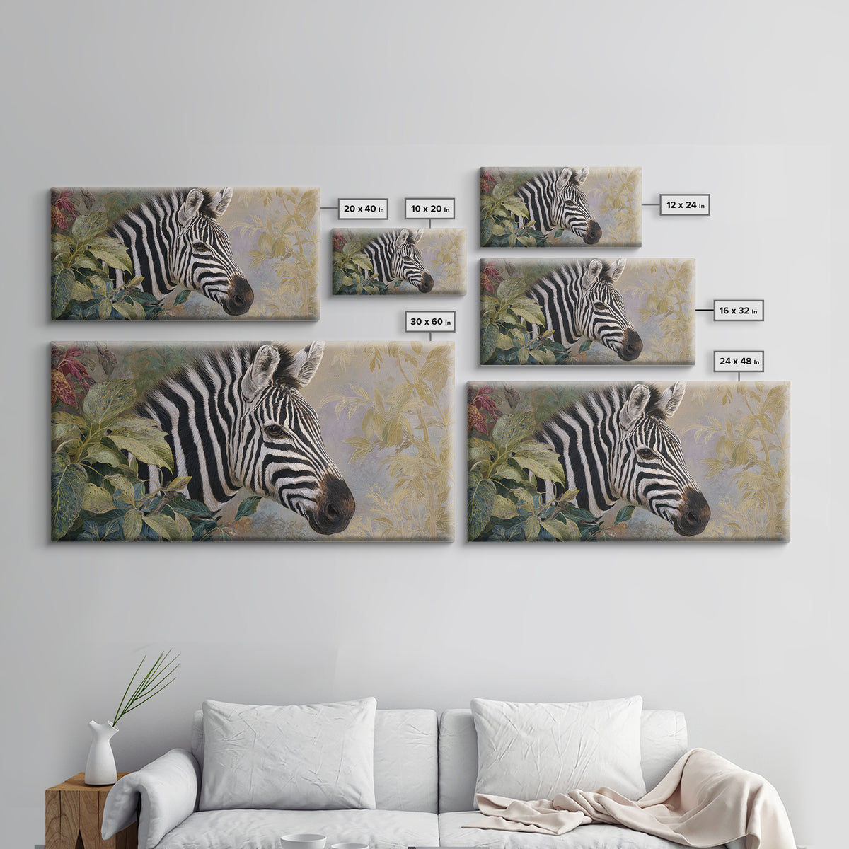 Zebra Portrait with Bold Graphic Stripe Pattern Canvas Print, Animal Art, Original Painting, Living Room Decor, Creature, ANI-2x1-85