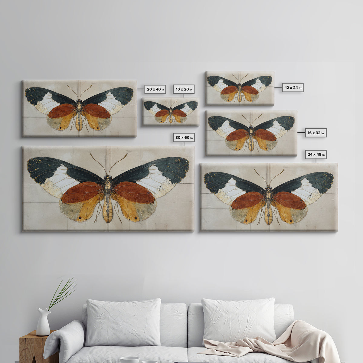 Butterfly Specimen Composition Framed Canvas Print, Animal Art, Digital Art, Living Room Decor, Creature, Farmhouse Decor, ANI-2x1-91