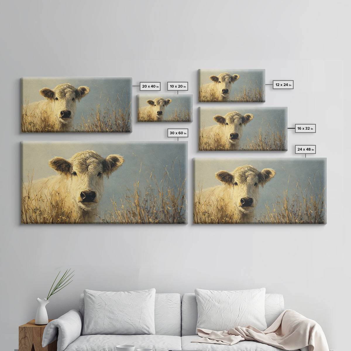 Gentle Cow Portrait Framed Canvas Print, Animal Art, Original Art, Living Room Decor, Fine Art, Creature, Safari Nursery Decor, ANI-2x1-99