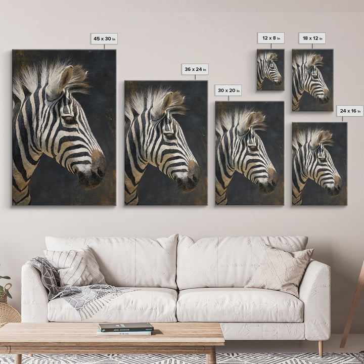 Zebra Portrait with Bold Graphic Stripe Pattern Framed Canvas Print, Animal Art, Wall Art, Living Room Decor, Creature, ANI-2x3-1