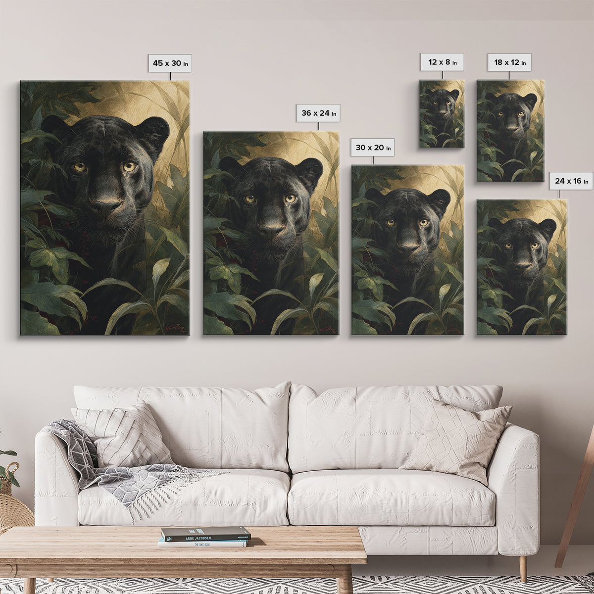 Dramatic Black Panther Emerging from Deep Jungle Canvas Print, Animal Art, Art Print, Living Room Decor, Oil Painting, Creature, ANI-2x3-14