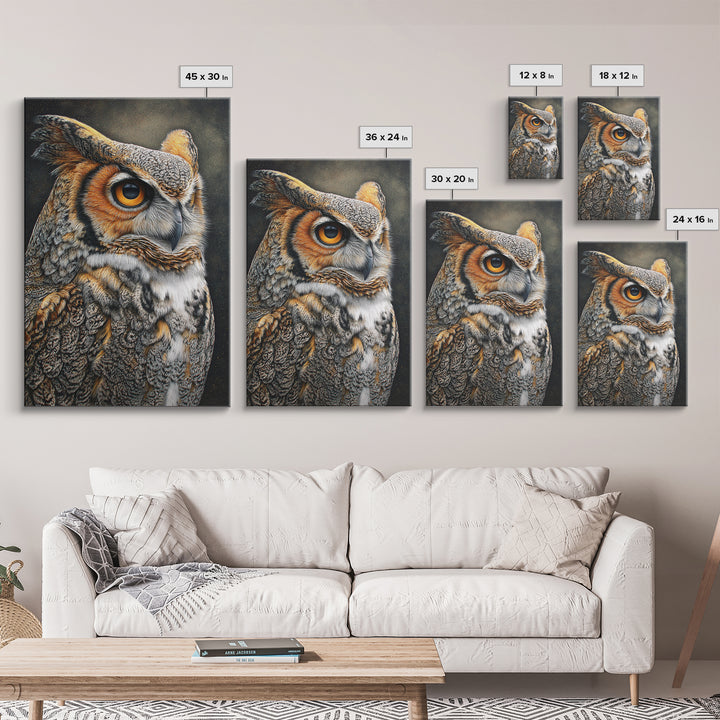 Owl with Moonlit Feathers and Celestial Accents Canvas Print, Animal Art, Art Print, Living Room Decor, Fine Art, Creature, ANI-2x3-23