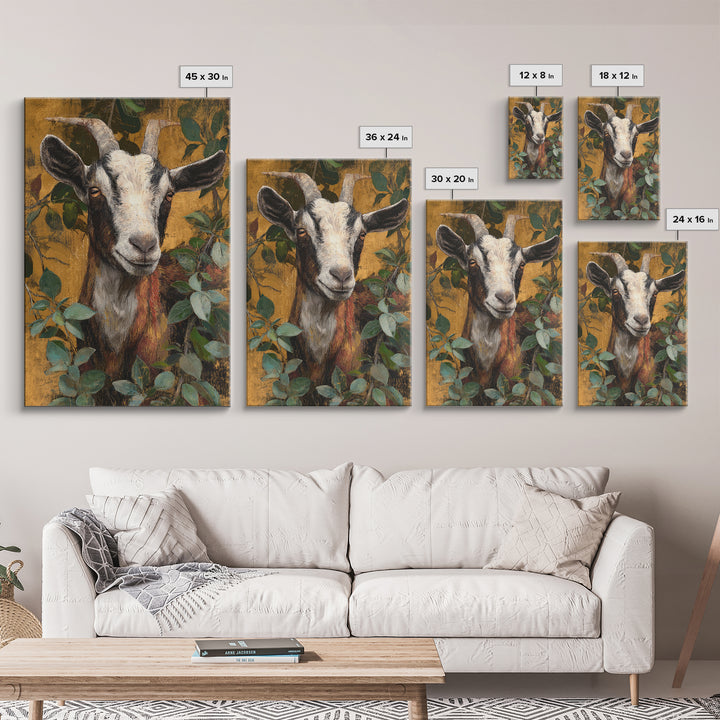 Goat Portrait with Rustic Folk Art Personality Canvas Print, Animal Art, Home Decor, Living Room Decor, Fine Art, Creature, ANI-2x3-29