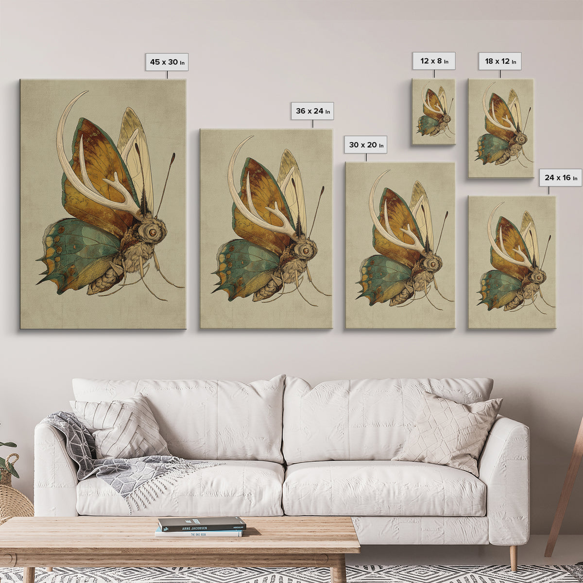 Butterfly Specimen Composition Canvas Print, Animal Art, Statement Artwork, Living Room Decor, Fine Art, Creature, Wall Decor, ANI-2x3-31