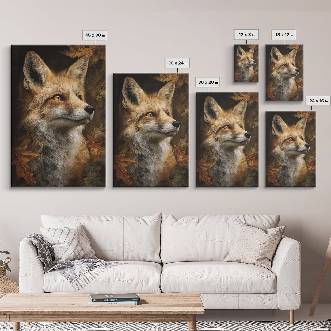 Dignified Fox Portrait Framed Canvas Print, Animal Art, Printable, Living Room Decor, Creature, Nursery, Boho Wall Art, ANI-2x3-33