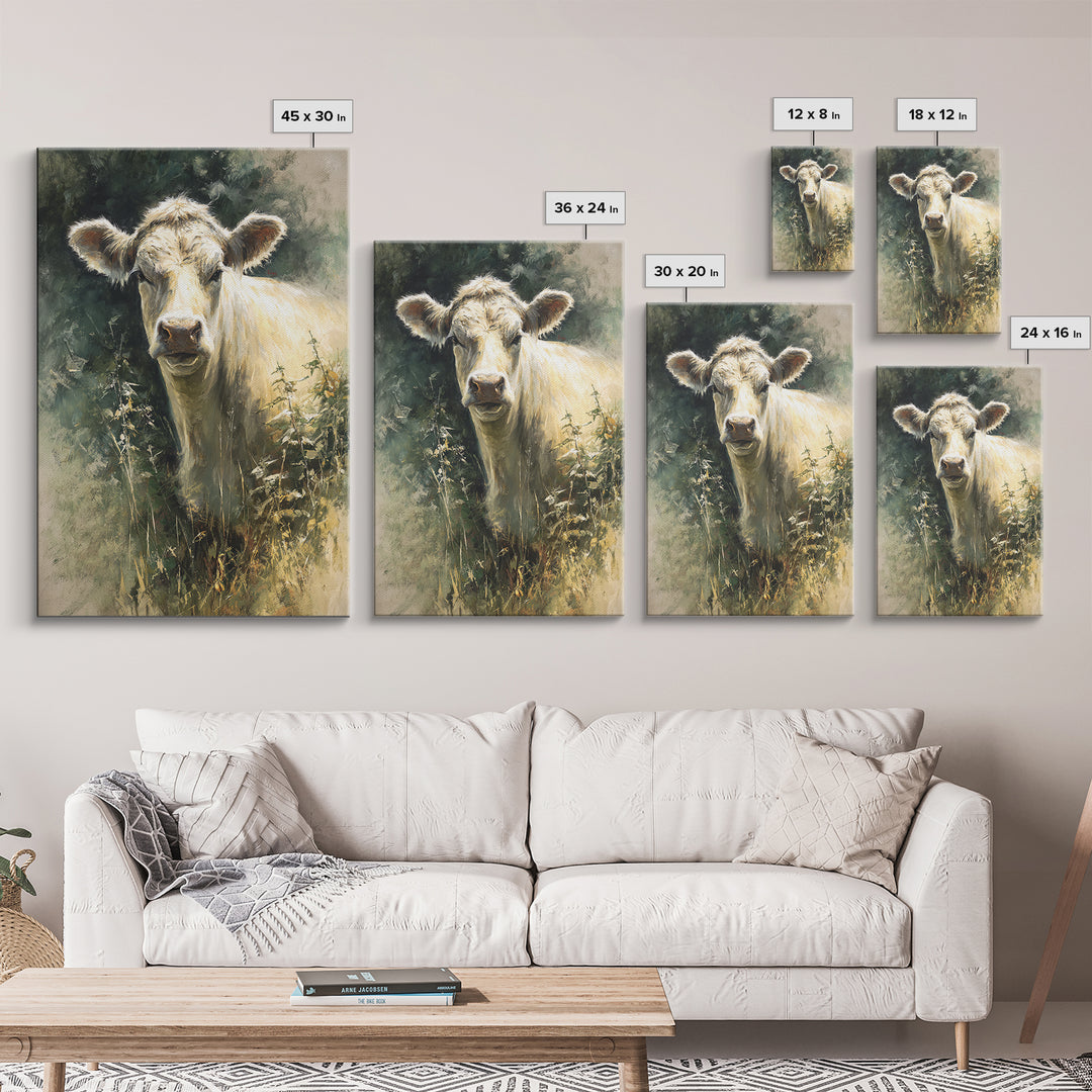 Gentle Cow Portrait Canvas Print, Animal Art, Minimalist Decor, Living Room Decor, Oil Painting, Creature, Digital Wall Art, ANI-2x3-39