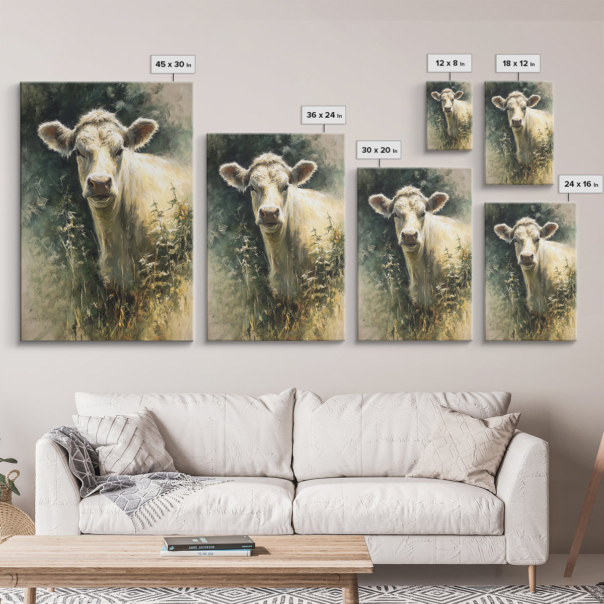 Gentle Cow Portrait Canvas Print, Animal Art, Minimalist Decor, Living Room Decor, Oil Painting, Creature, Digital Wall Art, ANI-2x3-39