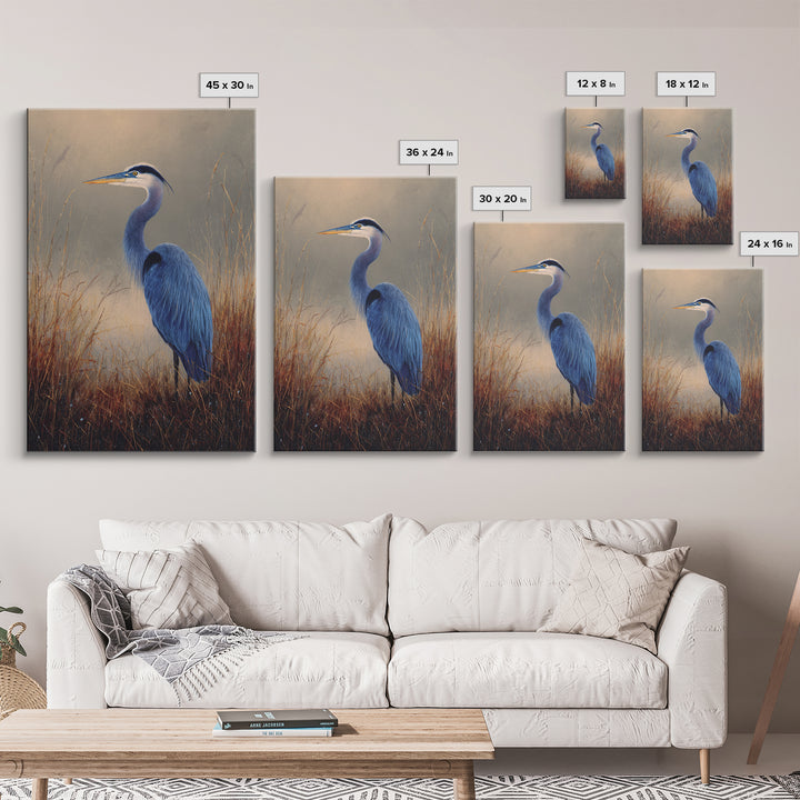 Blue Heron Standing Framed Canvas Print, Animal Art, Contemporary Art, Living Room Decor, Fine Art, Creature, Digital Wall Art, ANI-2x3-43
