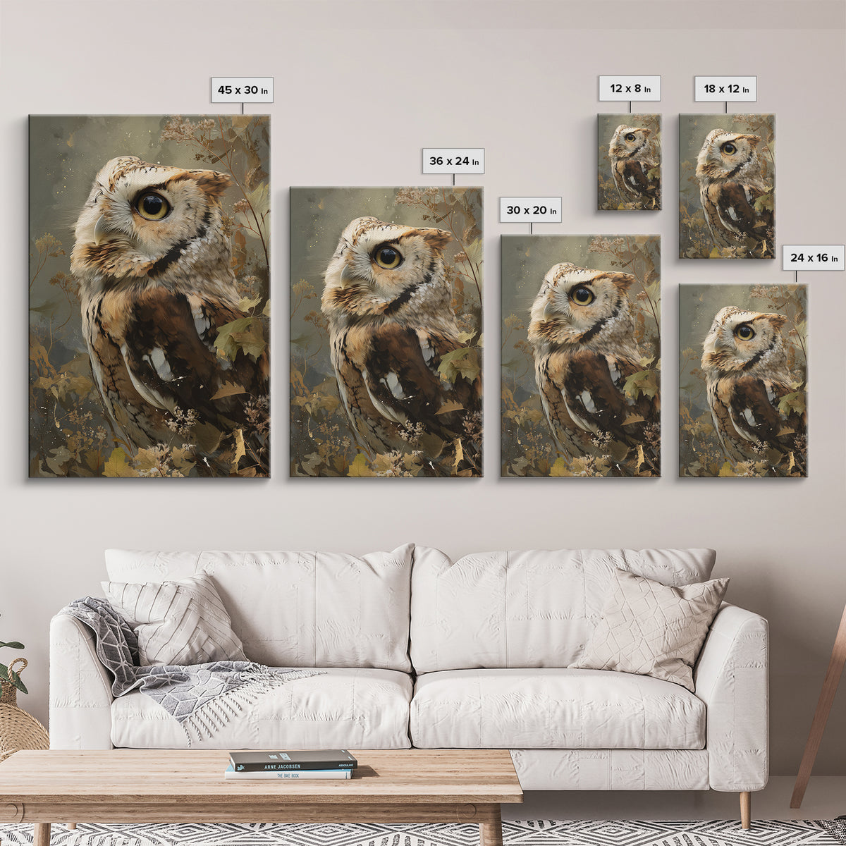Owl with Moonlit Feathers and Celestial Accents Framed Canvas Print, Animal Art, Wall Art, Living Room Decor, Abstract Art, ANI-2x3-47