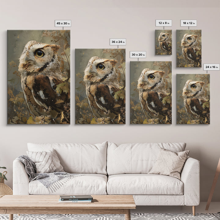Owl with Moonlit Feathers and Celestial Accents Framed Canvas Print, Animal Art, Wall Art, Living Room Decor, Abstract Art, ANI-2x3-47