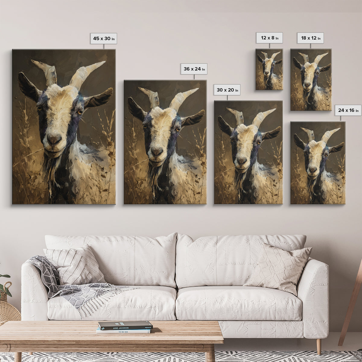 Goat Portrait with Rustic Folk Art Personality Canvas Print, Animal Art, Home Decor, Living Room Decor, Fine Art, Creature, ANI-2x3-5