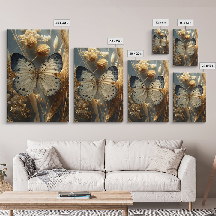 Butterfly Specimen Composition Framed Canvas Print, Animal Art, Textured Painting, Living Room Decor, Fine Art, Creature, ANI-2x3-55