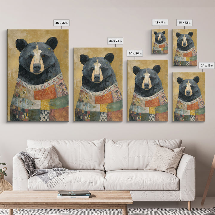 Whimsical Bear in a Patterned Sweater with Canvas Print, Animal Art, Digital Prints, Living Room Decor, Fine Art, Creature, ANI-2x3-58