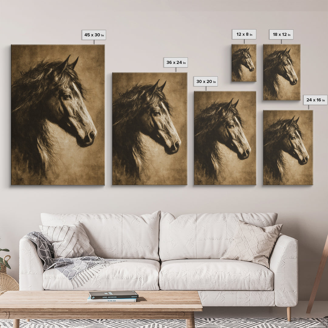 Majestic Horse Head Framed Canvas Print, Animal Art, Wall Decor, Living Room Decor, Oil Painting, Creature, Nursery Wall Art, ANI-2x3-59