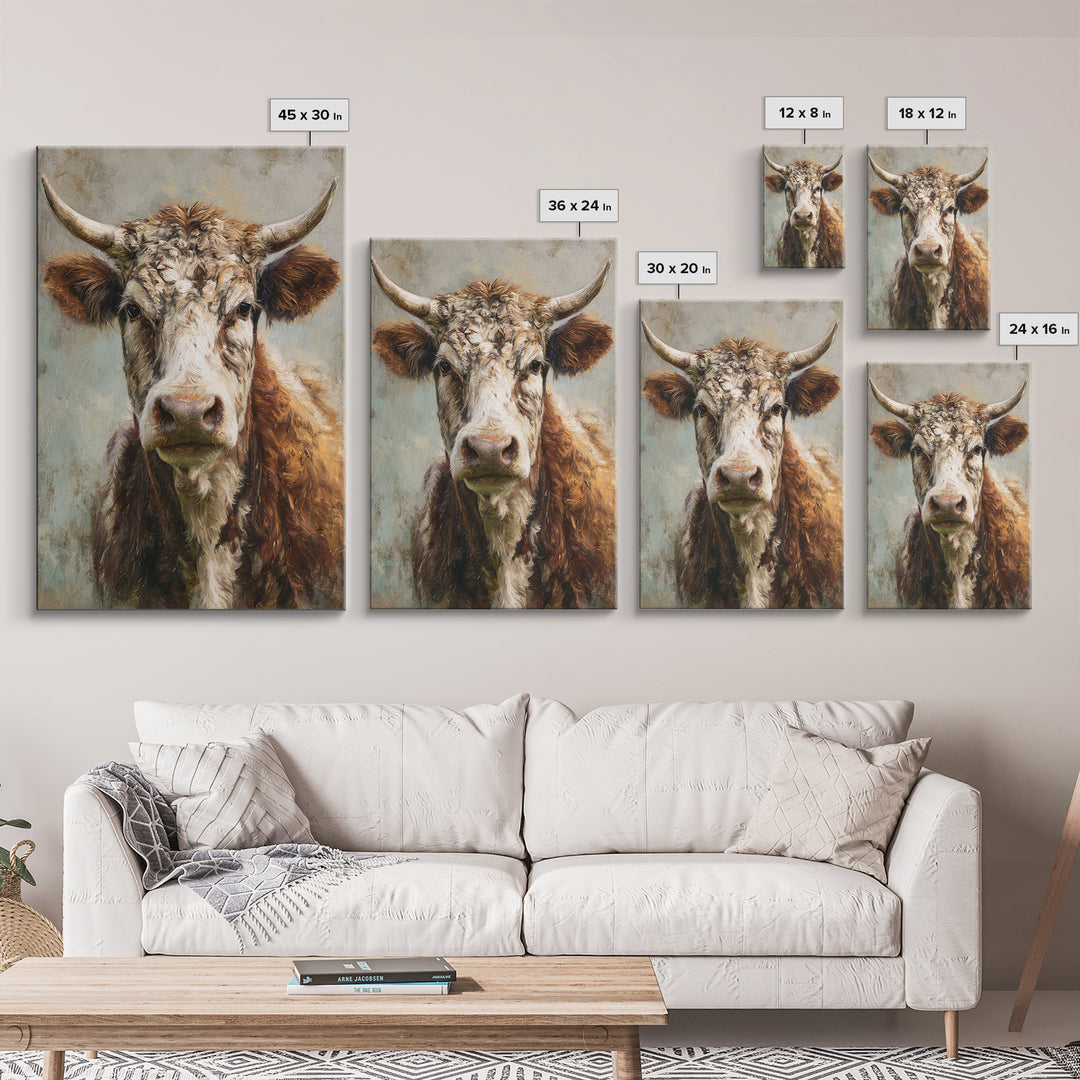 Gentle Cow Portrait Framed Canvas Print, Animal Art, Decor, Living Room Decor, Fine Art, Creature, Digital Print, Printable Art, ANI-2x3-63