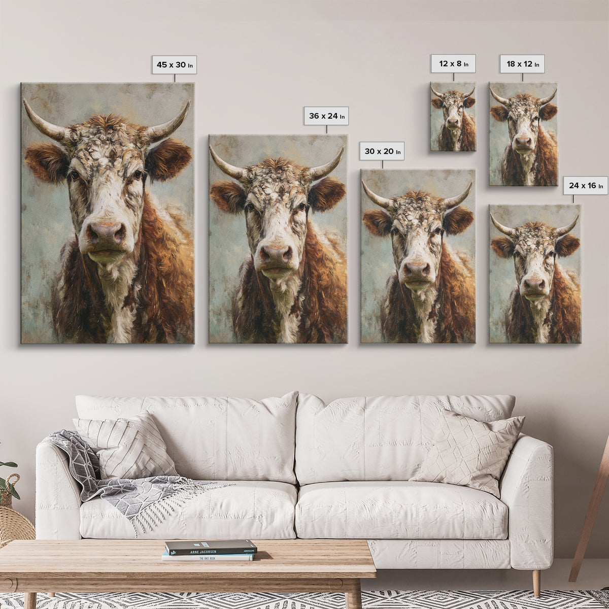 Gentle Cow Portrait Framed Canvas Print, Animal Art, Decor, Living Room Decor, Fine Art, Creature, Digital Print, Printable Art, ANI-2x3-63