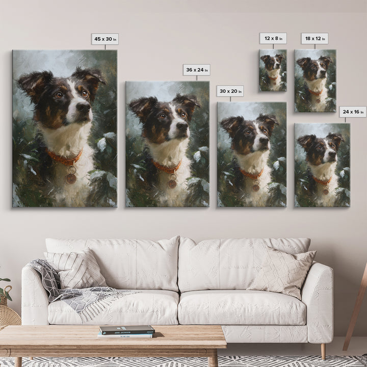 Dog Portrait with Painterly Collar and Loyal Framed Canvas Print, Animal Art, Oil Painting, Living Room Decor, Creature, ANI-2x3-69