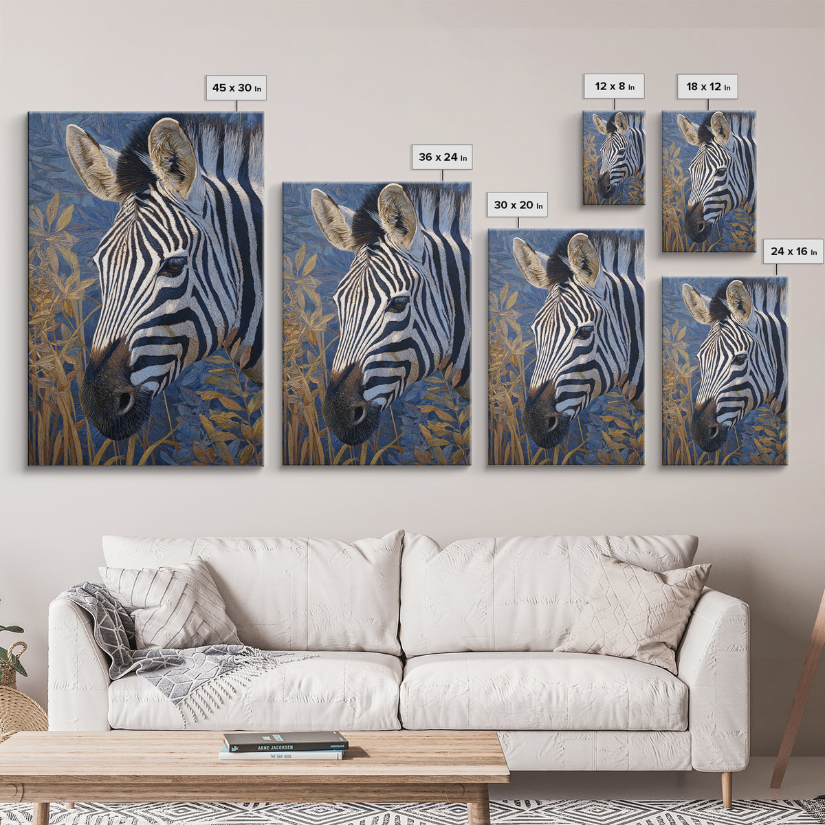 Zebra Portrait with Bold Graphic Stripe Pattern Canvas Print, Animal Art, Digital Wall Art, Living Room Decor, Creature, ANI-2x3-73