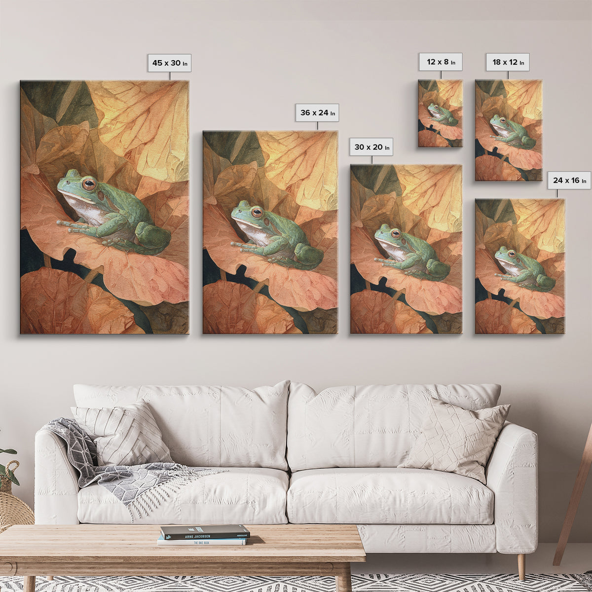 Frog on a Lotus Leaf Framed Canvas Print, Animal Art, Nursery Wall Art, Living Room Decor, Fine Art, Creature, Trendy Wall Art, ANI-2x3-76