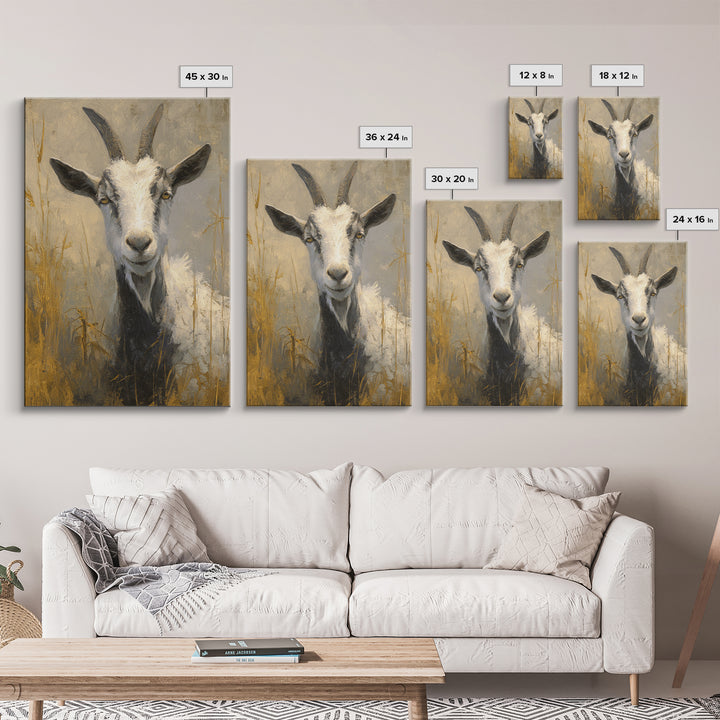 Goat Portrait with Rustic Folk Art Personality Canvas Print, Animal Art, Nursery Decor, Living Room Decor, Fine Art, Creature, ANI-2x3-77