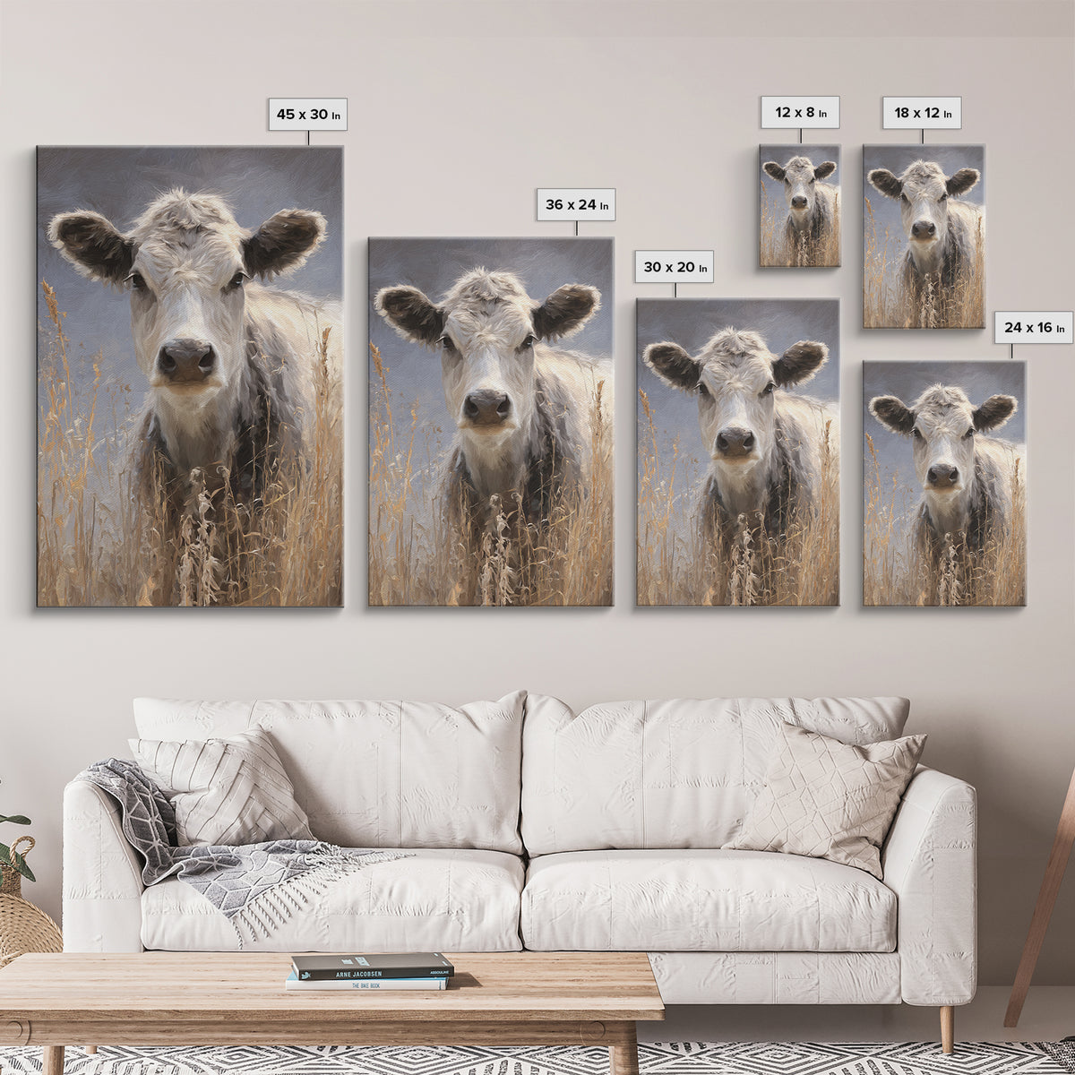 Gentle Cow Portrait Framed Canvas Print, Animal Art, Nursery Wall Art, Living Room Decor, Fine Art, Creature, Trendy Wall Art, ANI-2x3-87