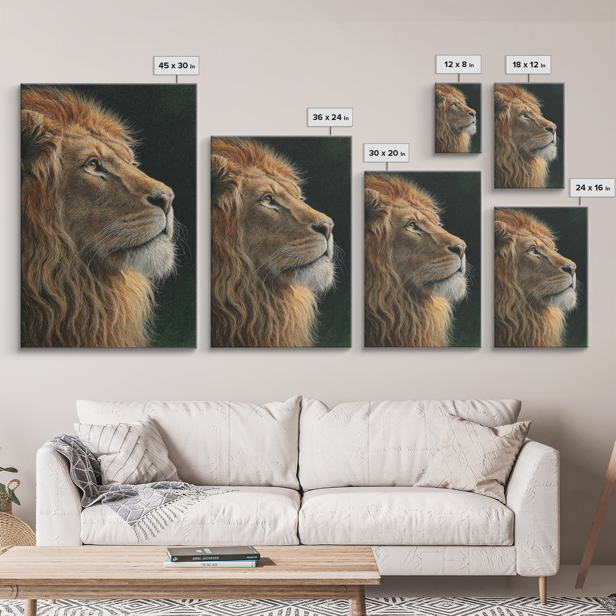 Regal Lion Profile Framed Canvas Print, Animal Art, Nursery Wall Art, Living Room Decor, Watercolor Art, Creature, ANI-2x3-89