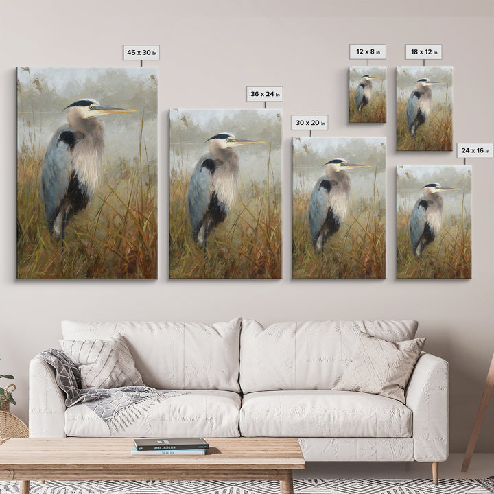 Blue Heron Standing Canvas Print, Animal Art, Digital Print, Living Room Decor, Fine Art, Creature, Colorful Wall Art, ANI-2x3-91