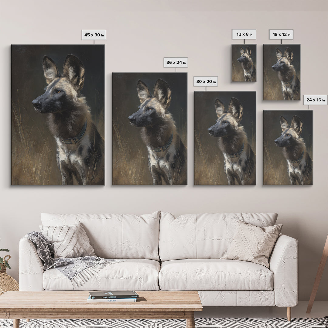 Dog Portrait with Painterly Collar and Loyal Framed Canvas Print, Animal Art, Oil Painting, Living Room Decor, Creature, ANI-2x3-93