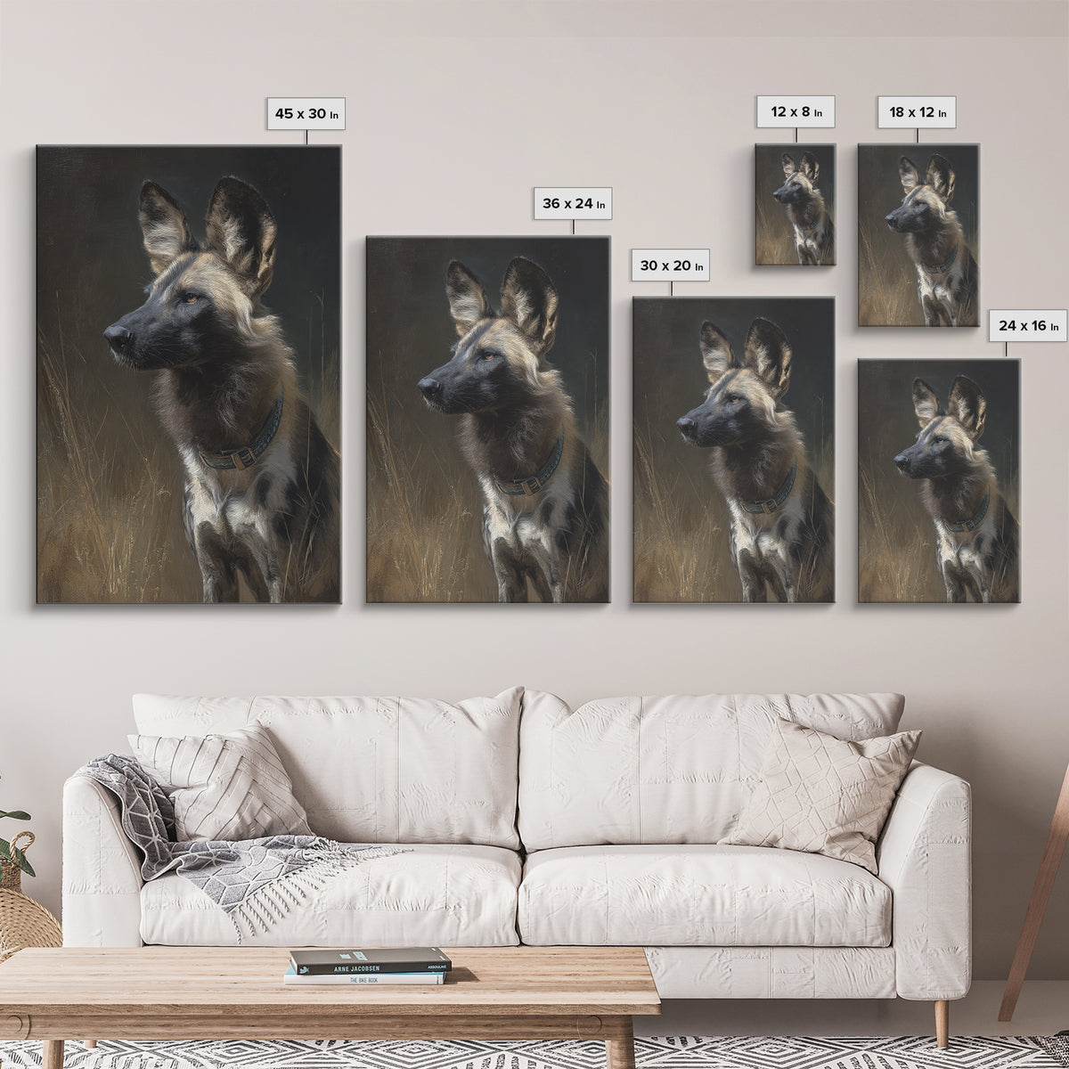 Dog Portrait with Painterly Collar and Loyal Framed Canvas Print, Animal Art, Oil Painting, Living Room Decor, Creature, ANI-2x3-93