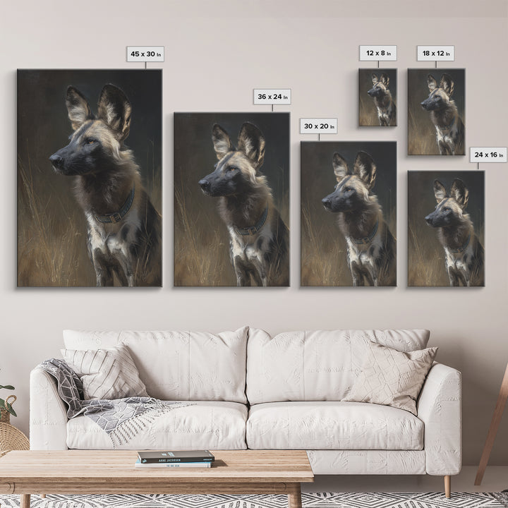Dog Portrait with Painterly Collar and Loyal Framed Canvas Print, Animal Art, Oil Painting, Living Room Decor, Creature, ANI-2x3-93