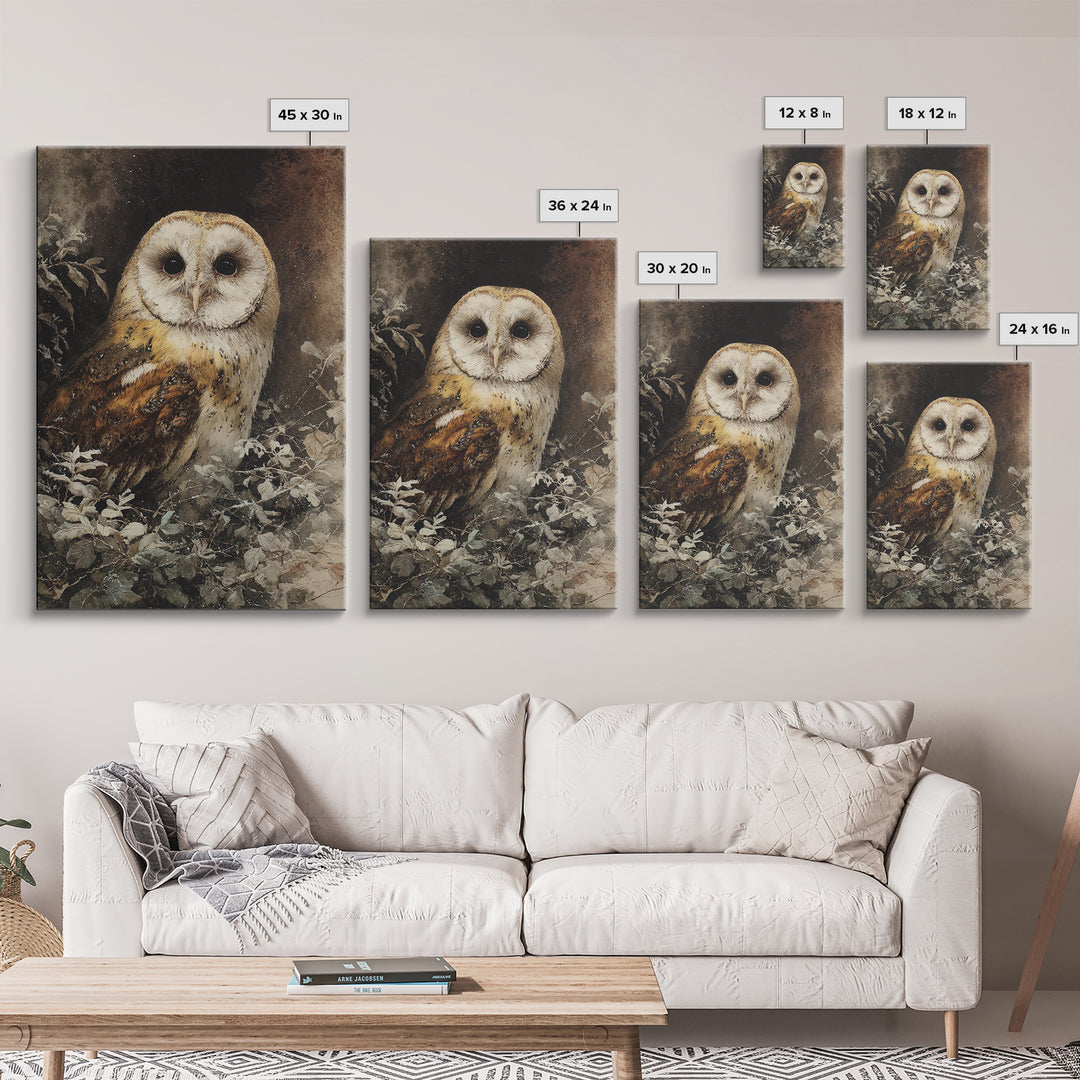 Owl with Moonlit Feathers and Celestial Accents Canvas Print, Animal Art, Printable Art, Living Room Decor, Oil Painting, ANI-2x3-95