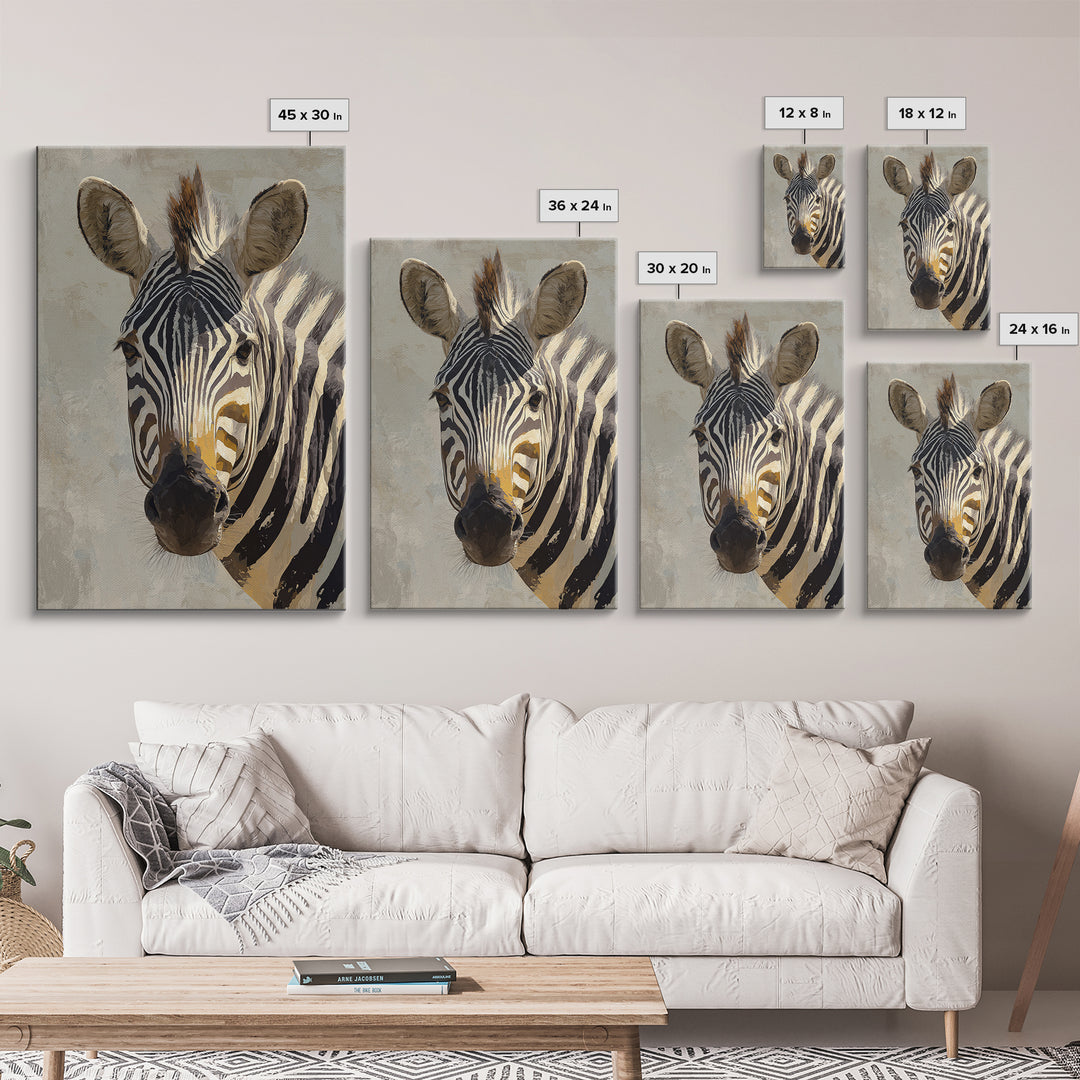 Zebra Portrait with Bold Graphic Stripe Pattern Canvas Print, Animal Art, Digital Wall Art, Living Room Decor, Creature, ANI-2x3-97