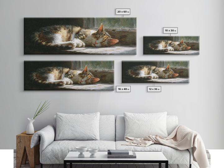 Sleeping Cat Curled Canvas Print, Animal Art, Modern Decor, Living Room Decor, Abstract Art, Creature, Home Decor, Wall Decor, ANI-3x1-100