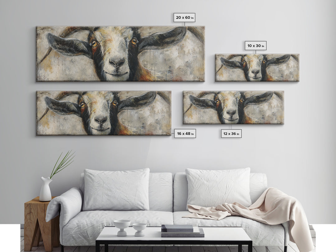 Goat Portrait with Rustic Folk Art Personality Canvas Print, Animal Art, Oil Painting, Living Room Decor, Fine Art, Creature, ANI-3x1-13