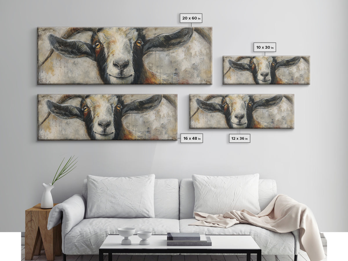 Goat Portrait with Rustic Folk Art Personality Canvas Print, Animal Art, Oil Painting, Living Room Decor, Fine Art, Creature, ANI-3x1-13