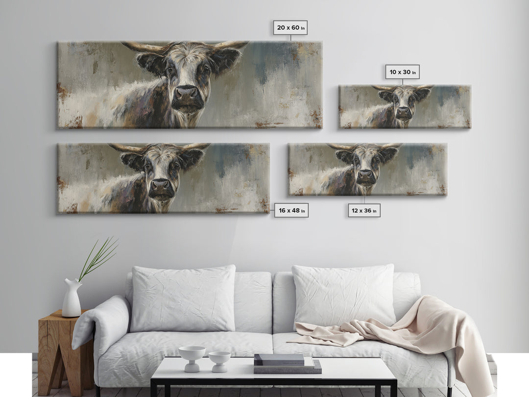 Gentle Cow Portrait Framed Canvas Print, Animal Art, Boho Decor, Living Room Decor, Oil Painting, Creature, Digital Prints, ANI-3x1-23