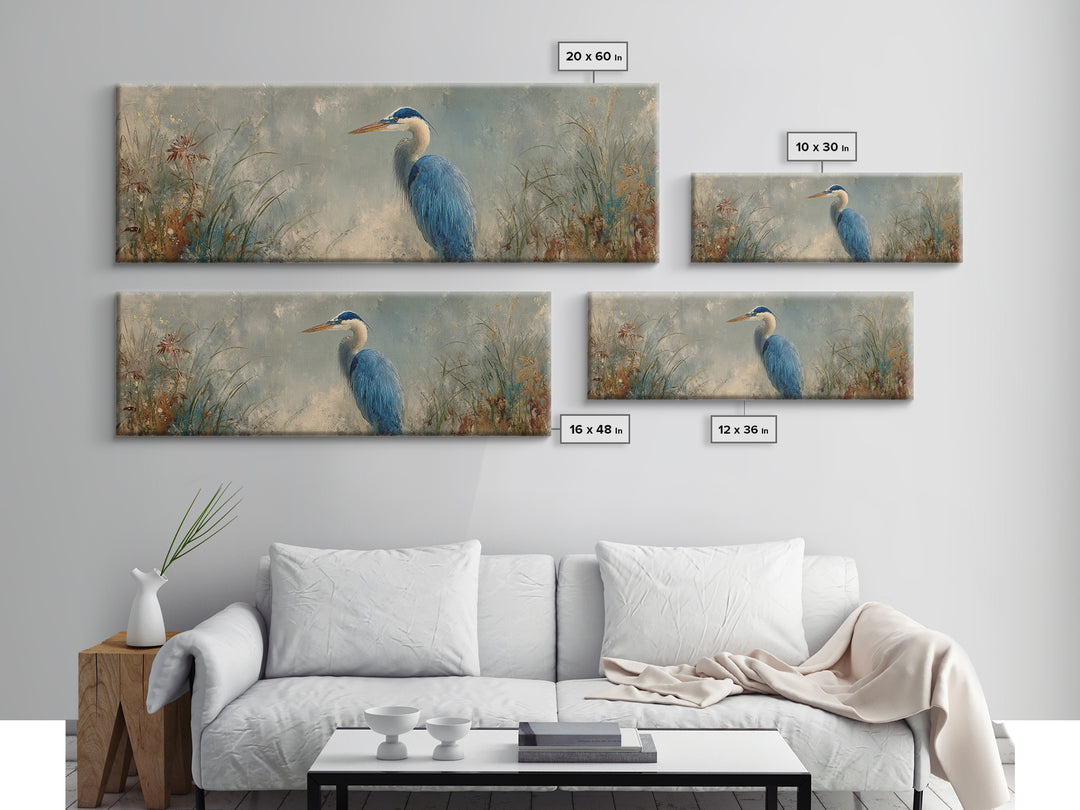 Blue Heron Standing Canvas Print, Animal Art, Gallery Decor, Living Room Decor, Fine Art, Creature, Contemporary Art, ANI-3x1-3