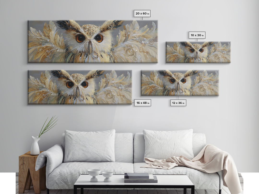 Owl with Moonlit Feathers and Celestial Accents Canvas Print, Animal Art, Luxury Decor, Living Room Decor, Abstract Art, ANI-3x1-31