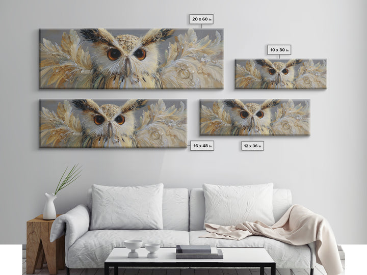 Owl with Moonlit Feathers and Celestial Accents Canvas Print, Animal Art, Luxury Decor, Living Room Decor, Abstract Art, ANI-3x1-31
