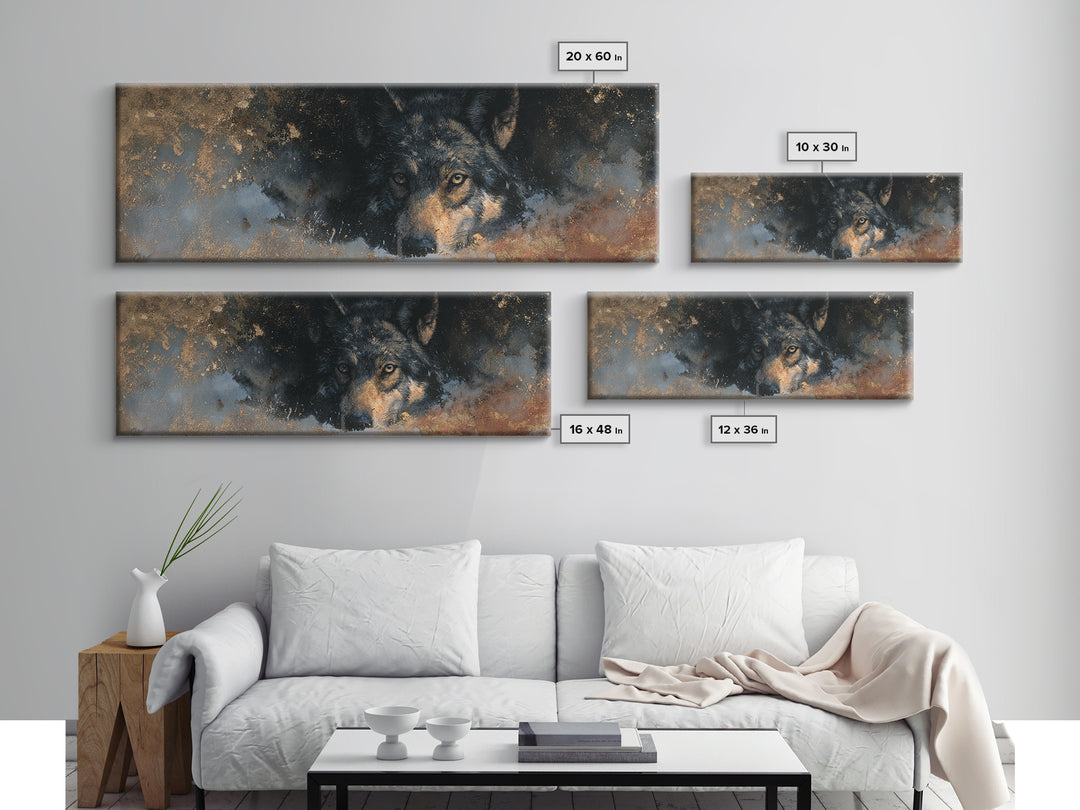 Wolf Silhouette Beneath a Star Filled Sky Canvas Print, Animal Art, Printable, Living Room Decor, Fine Art, Creature, ANI-3x1-38