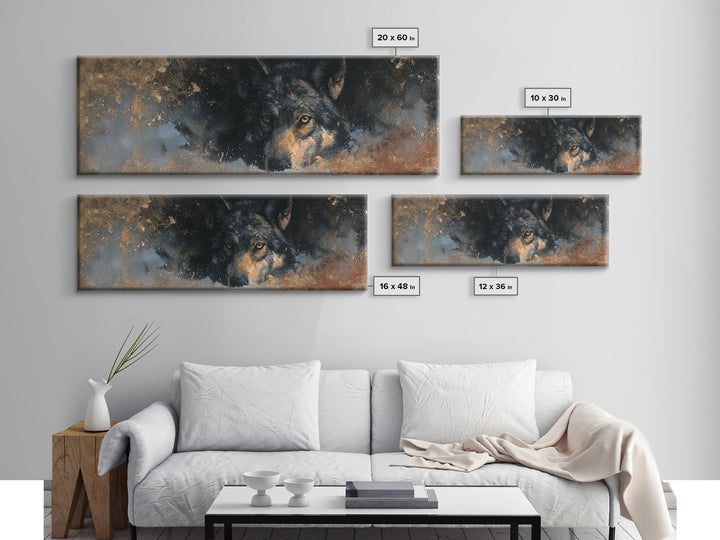 Wolf Silhouette Beneath a Star Filled Sky Canvas Print, Animal Art, Printable, Living Room Decor, Fine Art, Creature, ANI-3x1-38